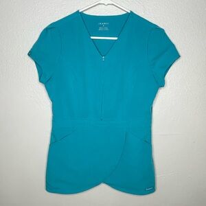 Jaanuu Teal Tulip Peplum Scrub Top
